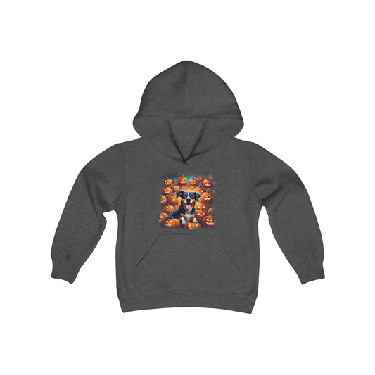 Halloween pumpkin patch dog Youth Hooded Sweatshirt